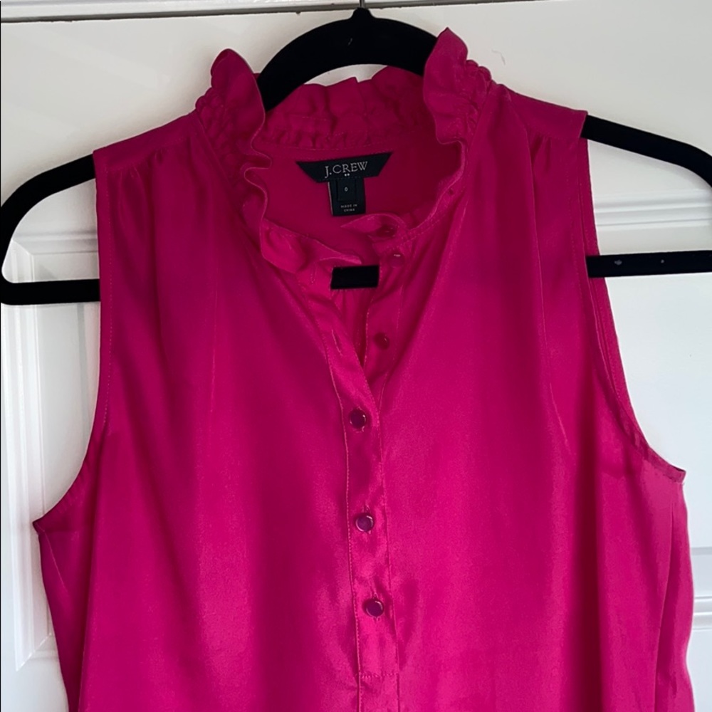 J. Crew Fuchsia Pink Ruffle-neck Blouse
